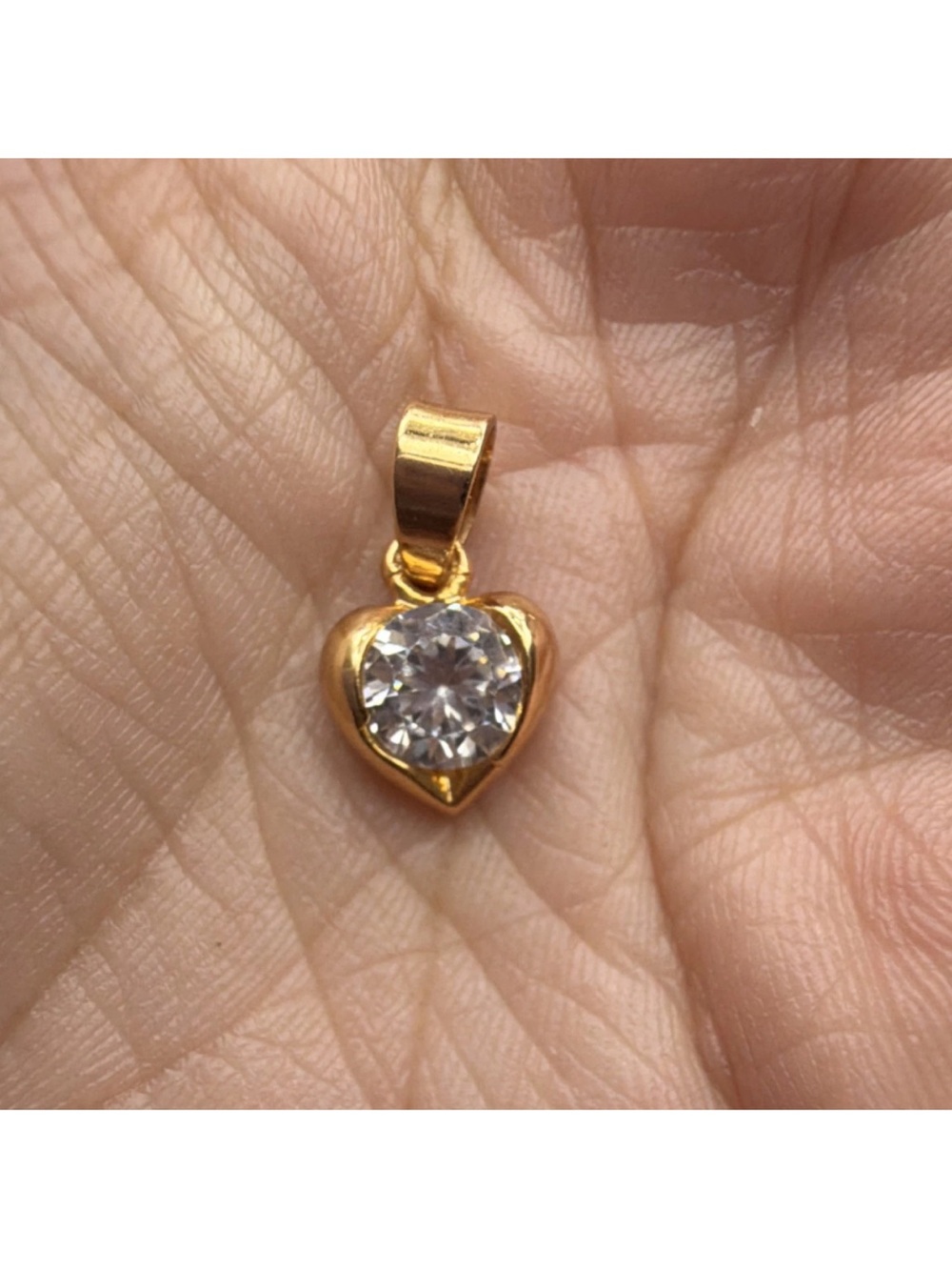 Gold Heart Pendant with Clear Crystal - Women's Jewelry